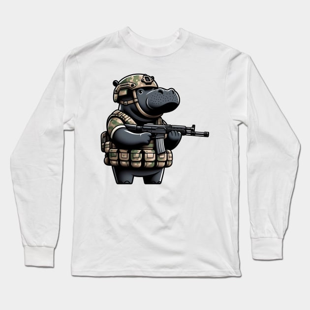 Tactical Hippo Long Sleeve T-Shirt by Rawlifegraphic
